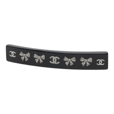 シャネル ココマーク リボン バレッタ ヘアアクセサリー 10A ブラック シルバー プラスチック メタル レディース CHANEL 中古