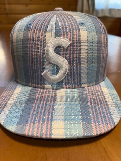 Supreme Metallic Plaid S Logo New Era "Light Blue"