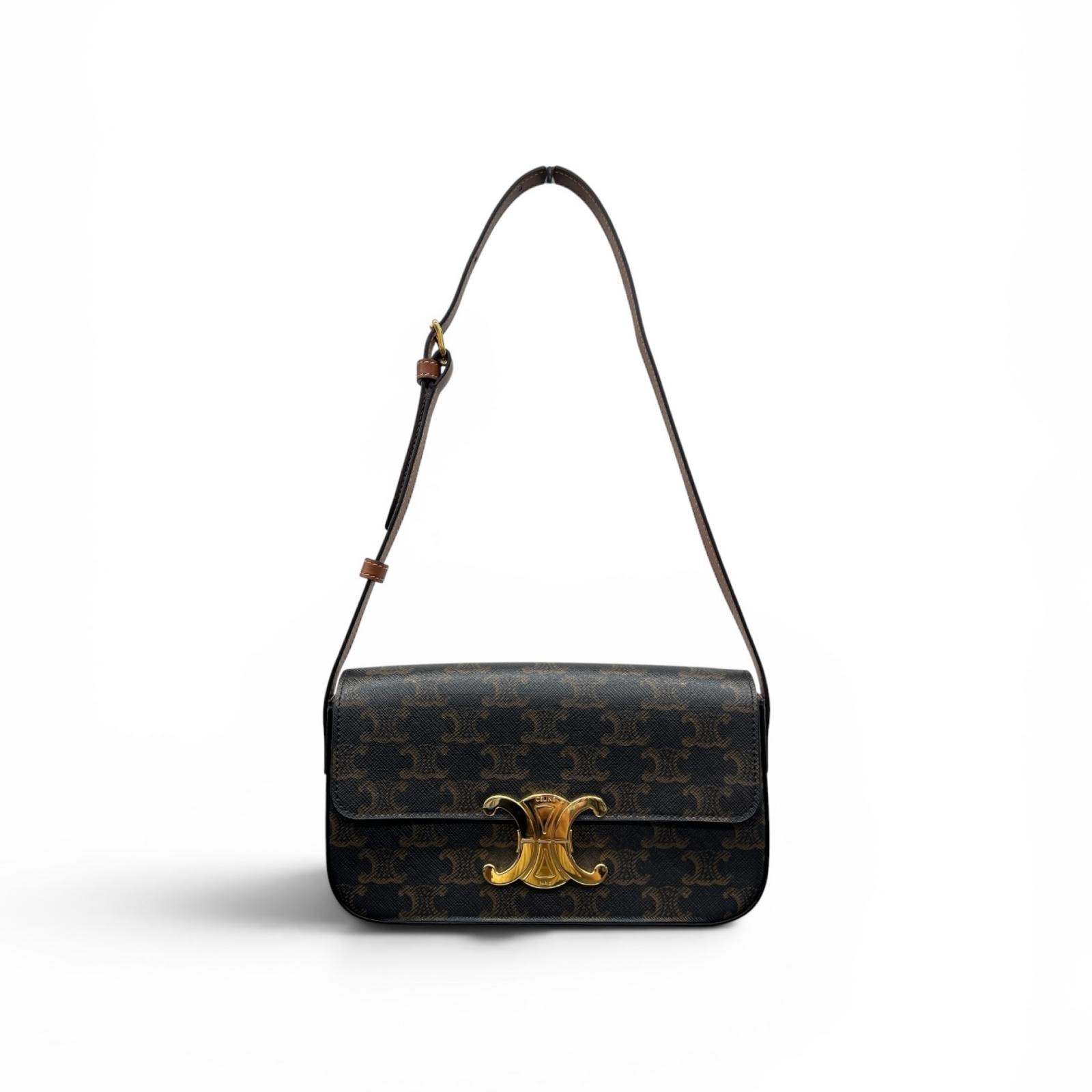 CELINE 展示品級美品 セリーヌ クロード トリオンフ ショルダーバッグ 194142 PVC レザー 2023年 ブラウン ハンドバッグ ワンショルダー 肩掛け TRIOMPHE SAランク 鑑定済 中古 セリーヌバッグ