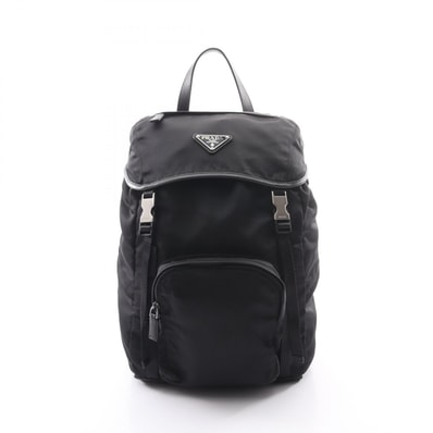 プラダ PRADA トライアングルロゴ リュックサック バックパック バッグ ナイロン サフィアーノレザー メンズ レディース ブラック系 【中古】