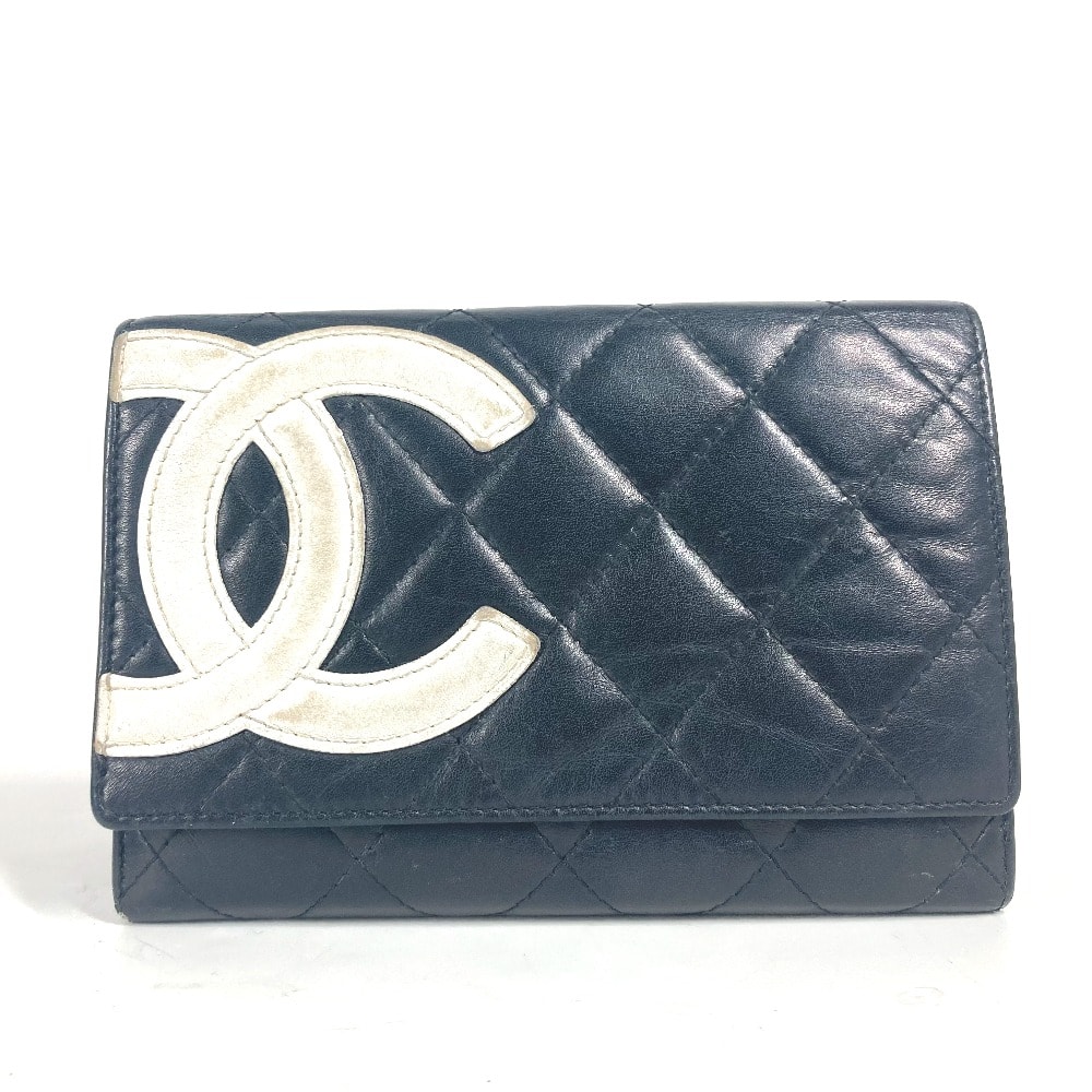 シャネル CHANEL CC ココマーク カンボンライン コンパクトウォレット ヴィンテージシャネル Vintage Chanel 2つ折り財布 レザー ブラック
