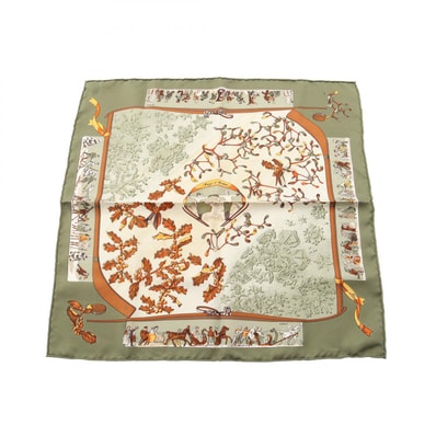 エルメス HERMES プチカレ カレ45 neige d’antan スカーフ 衣料品 シルク シルク レディース カーキ系 / マルチカラー 【中古】