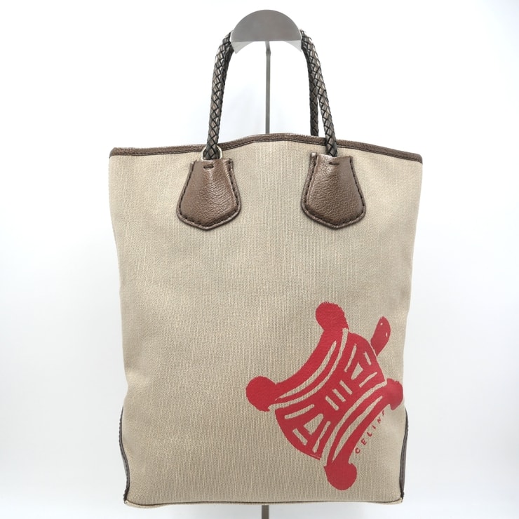 CELINE(セリーヌ)カバス トートバッグ キャンバス レザー 亀モチーフ ベージュ ブラウン レディース SC-SA-1027【中古】