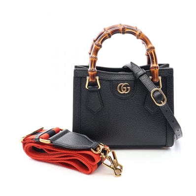 グッチ GUCCI ダイアナ ミニ バンブー 2WAY トートバッグ バッグ レザー レディース ブラック系 702732 【中古】