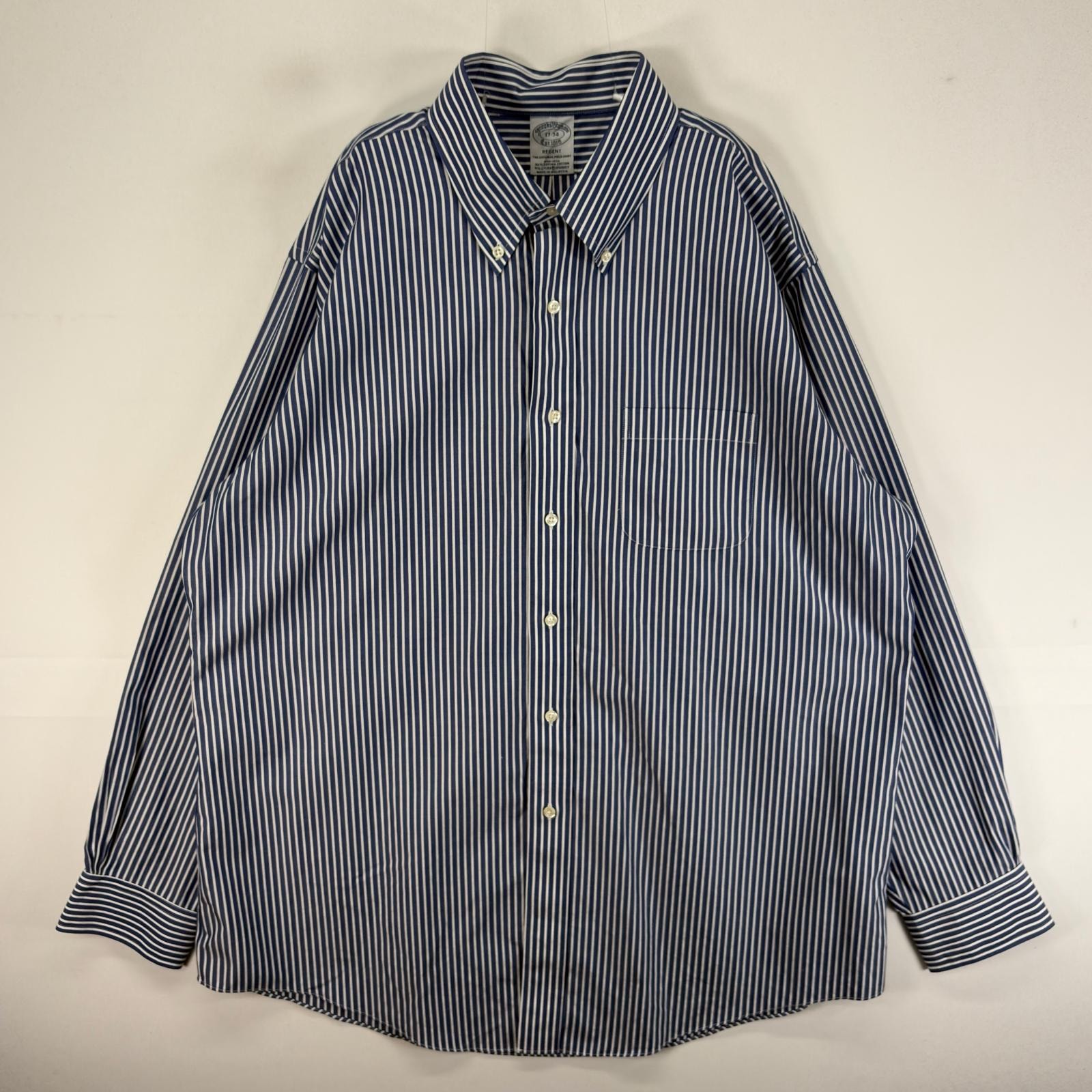 古着 ブルックスブラザーズ Brooks Brothers 長袖シャツ ボタンダウン REGENT XL  ネイビー系 ストライプ メンズ