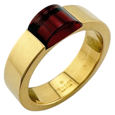 グッチ リング 指輪 9.5号 18金 K18イエローゴールド ガーネット レディース GUCCI 中古