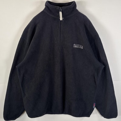 古着 ノーティカ NAUTICA USA製 フリースジャケット ハーフジップ コンペティション ビッグサイズ ワンポイント刺繍 XL ブラック メンズ