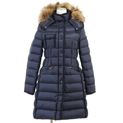 MONCLER モンクレール ダウンジャケット HERMIFUR GIUBOTTO ロゴ ワッペン コミックラベル ナイロン100% コート アウター フード取外可 ハンガー付属 レディース サイズ 1 ネイビー 紺 ルーマニア製