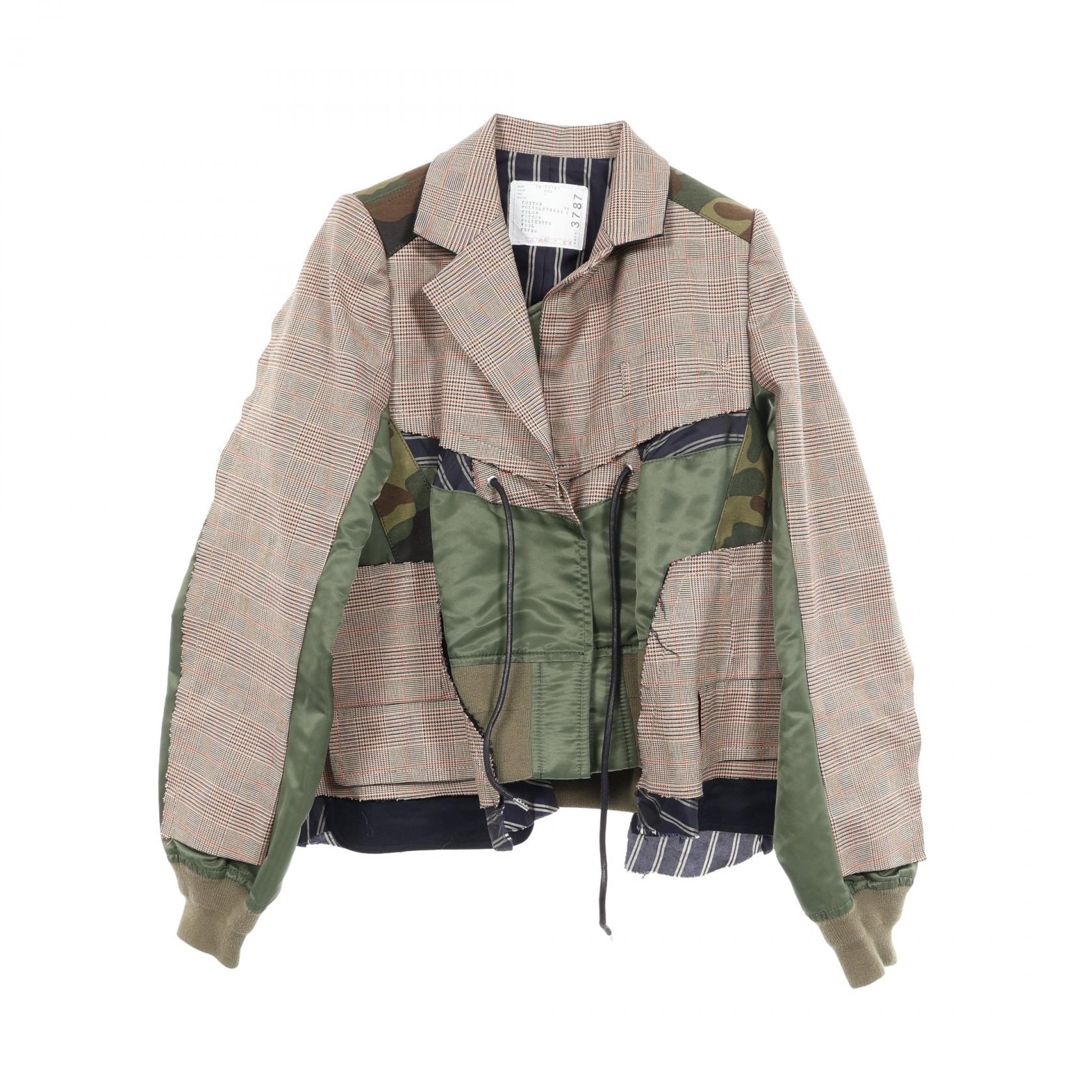サカイ Sacai 再構築 ドッキング テーラードジャケット 衣料品 アウター コットン ナイロン ウール メンズ レディース カーキ系 / ベージュ系 / マルチカラー 18-03787 【中古】
