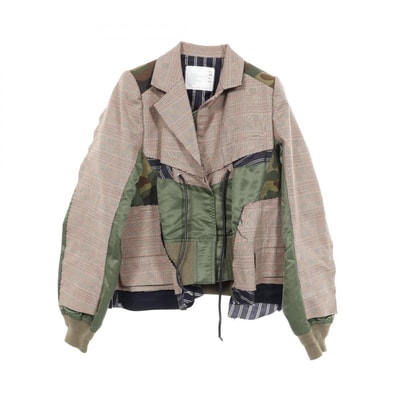 サカイ Sacai 再構築 ドッキング テーラードジャケット 衣料品 アウター コットン ナイロン ウール メンズ レディース カーキ系 / ベージュ系 / マルチカラー 18-03787 【中古】