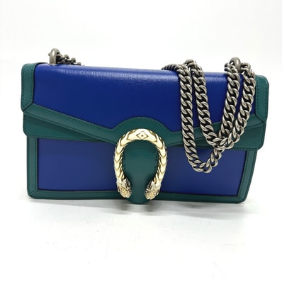 グッチ GUCCI デュオニソス 400249 バイカラー チェーン 肩掛け ショルダーバッグ レザー ブルー 新品同様