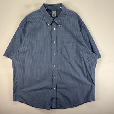 古着 ブルックスブラザーズ Brooks Brothers 半袖シャツ 胸ポケ REGENT 1818 ネイビー系 チェック メンズ