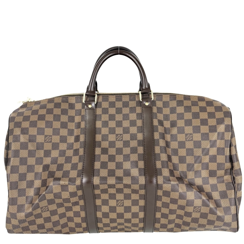 LOUIS VUITTON ルイヴィトン ボストンバッグ キーポル50 ダミエキャンバス M41427 PVCコーティングキャンバス レザー ブラウン 茶 ゴールド金具 メンズ【中古品】