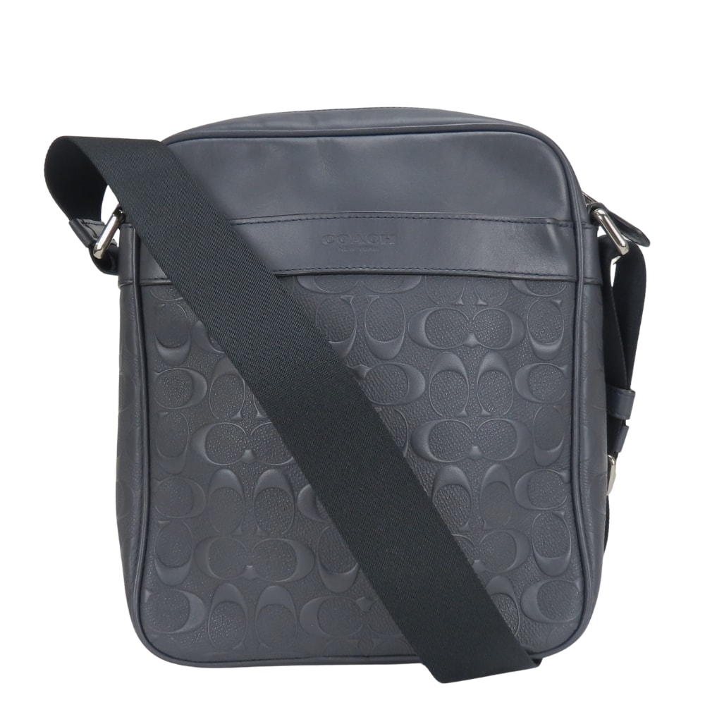 【中古】 コーチ ショルダーバッグ シグネチャー F11741 レザー ミッドナイトネイビー ブラック ネイビー系 グレー系 斜め掛け メンズ 男性 COACH