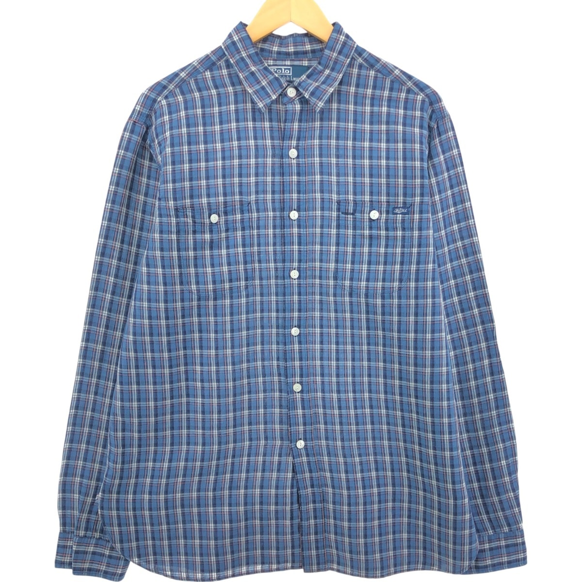 古着 ラルフローレン Ralph Lauren チェック柄 長袖 リネン×コットンシャツ メンズL相当/eaa551818