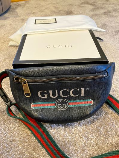 GUCCI Vintage Logo Print Leather Small Belt Bag "Black"