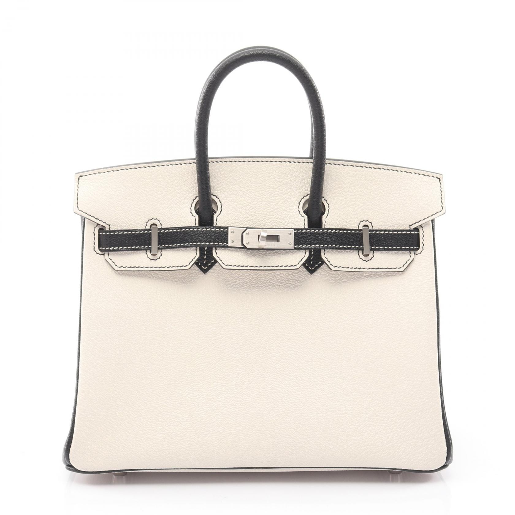 エルメス HERMES バーキン25 ハンドバッグ バッグ レザー シェーブル ナタ K刻印(2025年製造) レディース ホワイト系 / ブラック系 【中古】