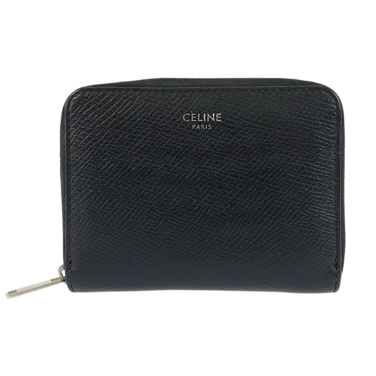 美品 CELINE セリーヌ ブラック 黒 シルバー金具 レザー コインケース 小銭入れ 600075 【中古】
