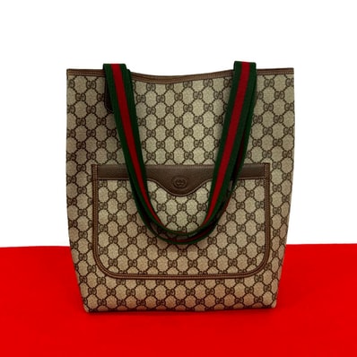 GUCCI グッチ シェリーライン GG ロゴ PVC レザー トートバッグ ブラウン
52253