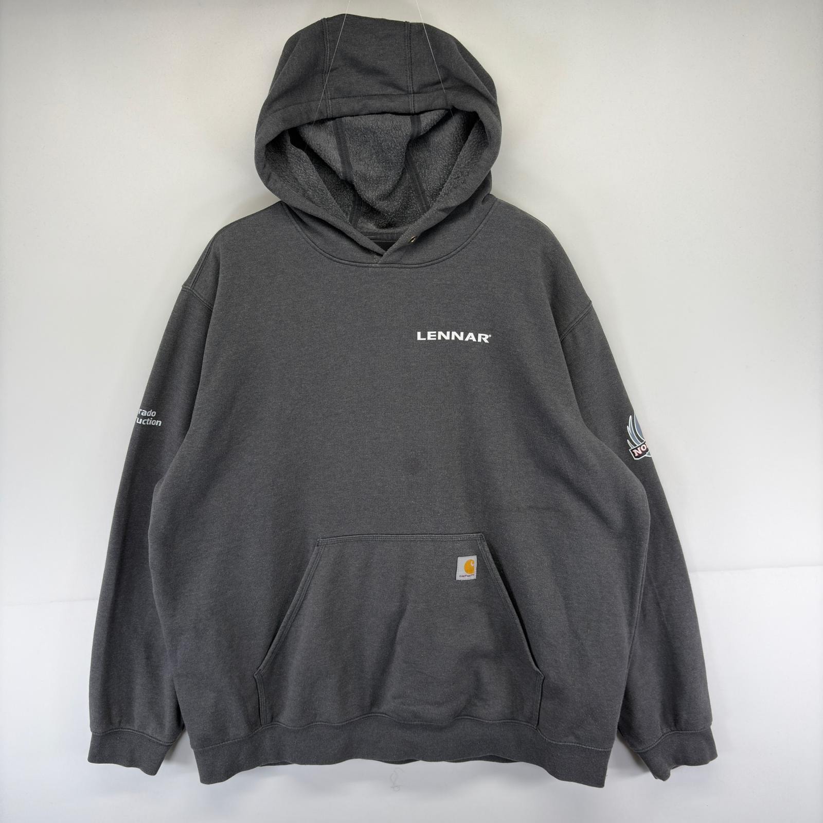 古着 カーハート Carhartt パーカー プルオーバー 刺繍デザイン 大きいサイズ ワンポイントロゴ ルーズフィット 2XL  グレー系 メンズ