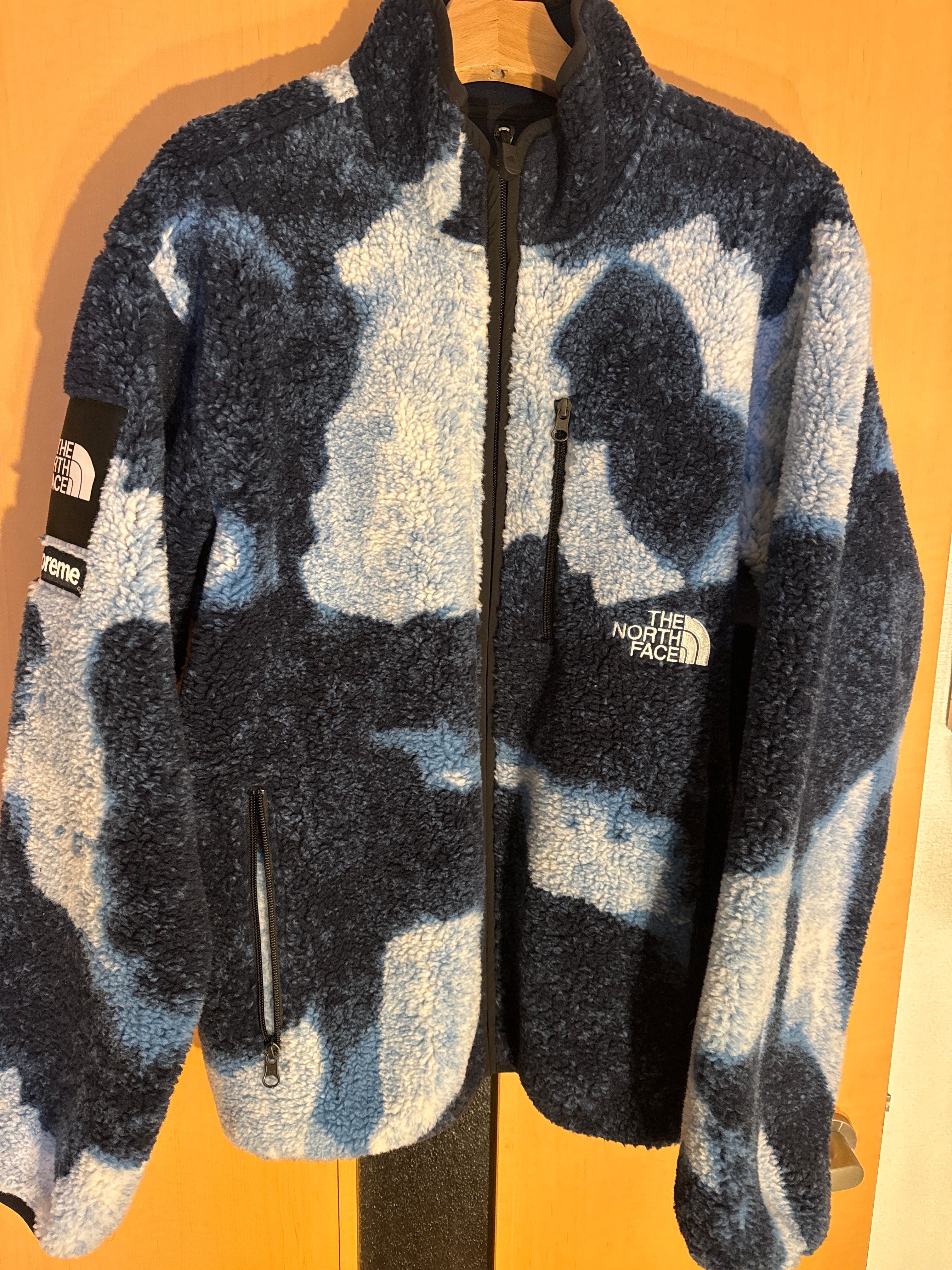 Supreme x The North Face Bleached Denim Print Fleece Jacket "Indigo"