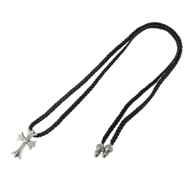 Chrome Hearts Small CH Cross Leather Braid W Bolo Tip Necklace "Silver"