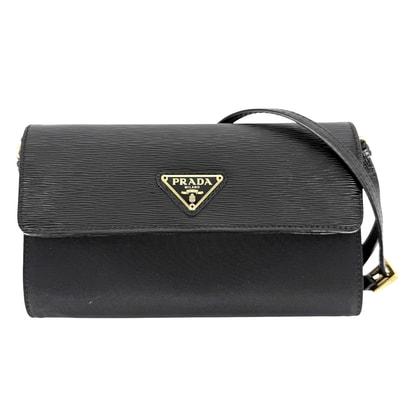 PRADA プラダ ショルダーバッグ ショルダーウォレット 肩掛け 斜め掛け トライアングルロゴ ポシェット レザー ナイロン ブラック 黒 ゴールド金具 レディース【中古品】