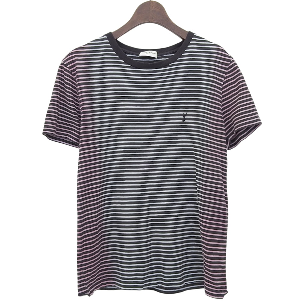 サンローランパリ グラデーション ボーダー Tシャツ トップス レディース ホワイト×ブラック XS 644057 20年 XS