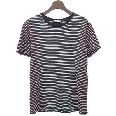 サンローランパリ グラデーション ボーダー Tシャツ トップス レディース ホワイト×ブラック XS 644057 20年 XS
