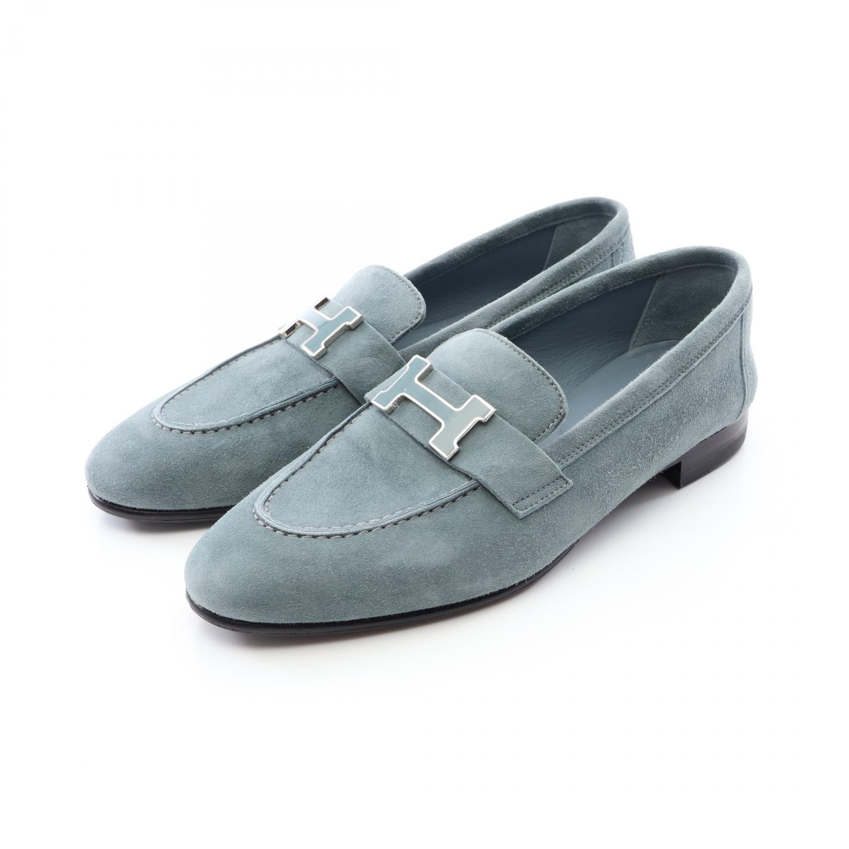 エルメス HERMES モカシン パリ ローファー 靴 スウェード レディース グリーン系 【中古】