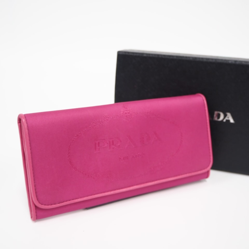 極美品 PRADA プラダ ナイロン ロゴ ロングウォレット - 長財布 ピンク ナイロン レザー レディース