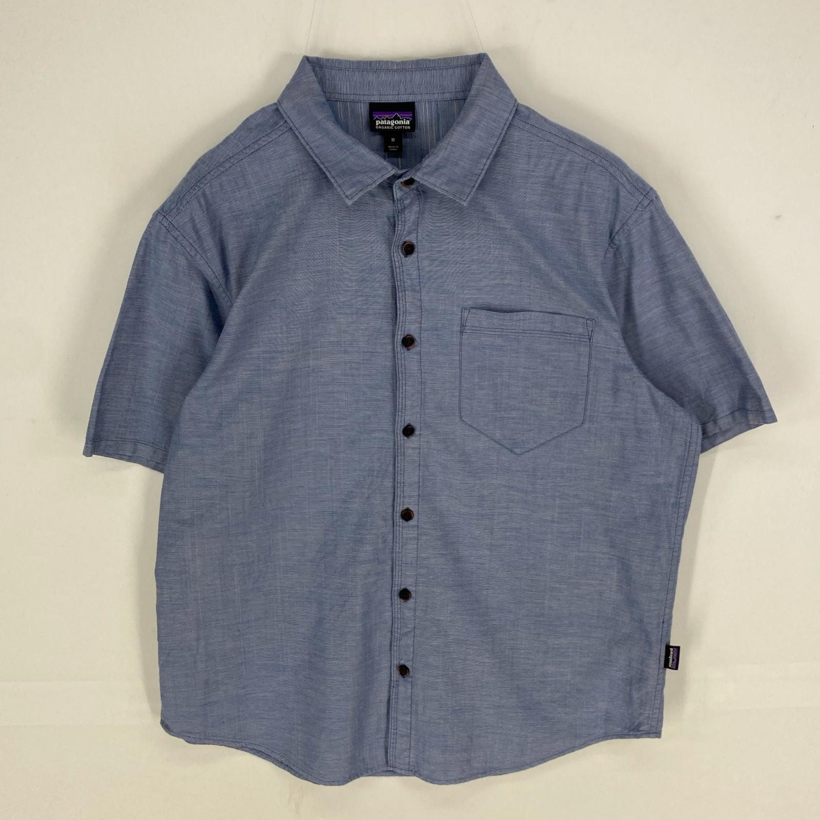 古着 パタゴニア patagonia 半袖シャツ アウトドア ショートスリーブ 胸ポケット M ブルー系 無地 メンズ