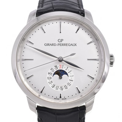 値下 ジラール・ペルゴ GIRARD-PERREGAUX 49545-11-131-BB60 1966 デイト ムーンフェイズ ホワイト 自動巻き メンズ 腕時計 D#150240