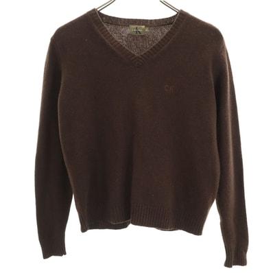 Calvin klein カルバンクライン 長袖 Vネック セーター M ブラウン ニット