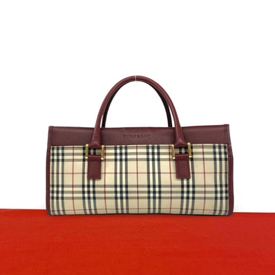 BURBERRY バーバリー ノバチェック 柄 キャンバス レザー ハンドバッグ ベージュ
17781