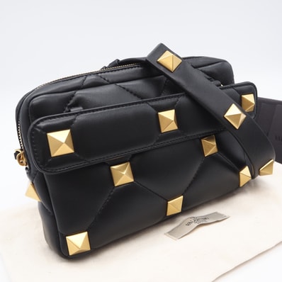 美品 VALENTINO ヴァレンティノ ローマンスタッズ ナッパ ショルダー WY0B0B26DUA0NO 2wayショルダーバッグ ブラック ゴールド ラムスキン レディース