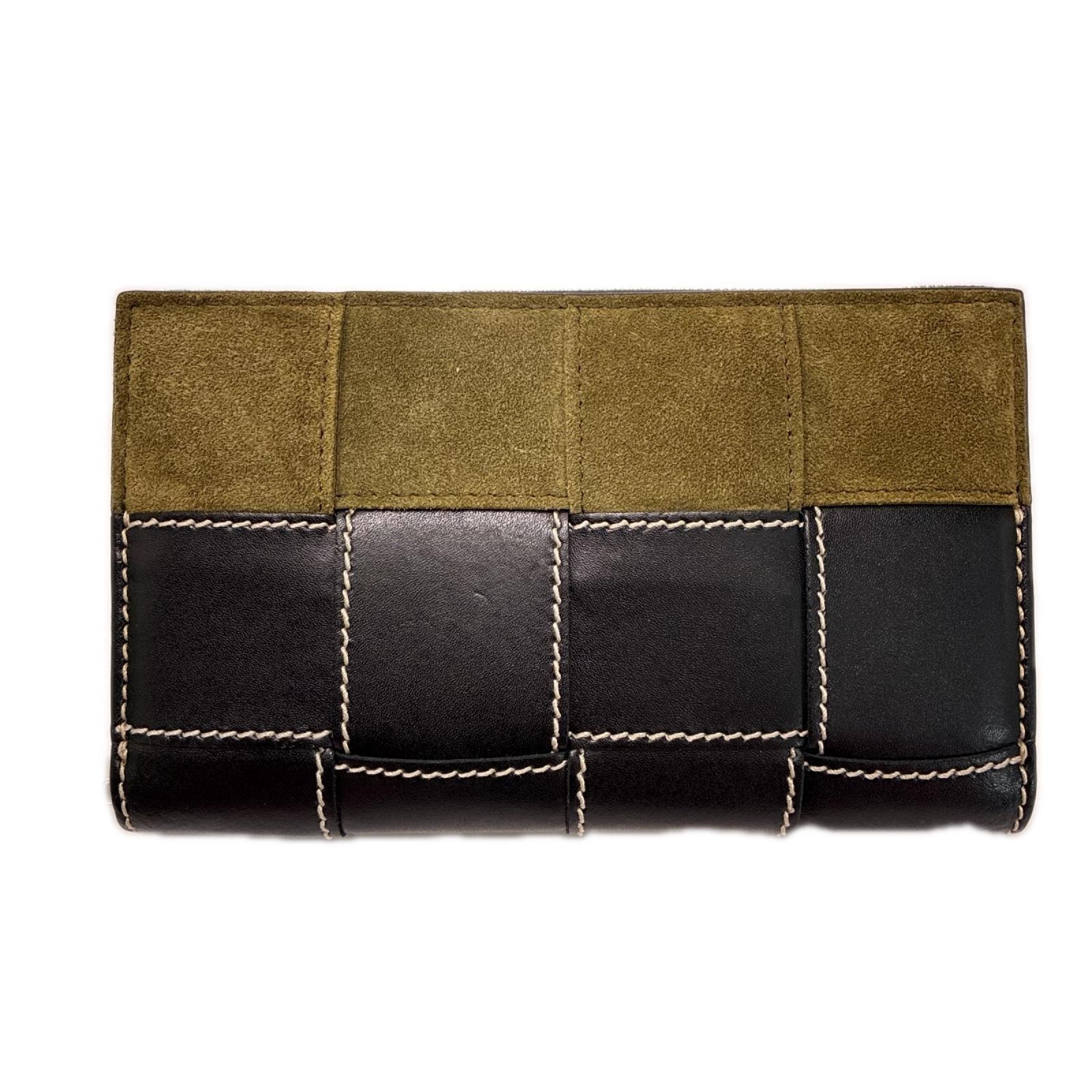 BOTTEGA VENETA ボッテガヴェネタ ラウンドファスナー長財布 レザー×スウェード ブラック×カーキ 箱・保存袋有