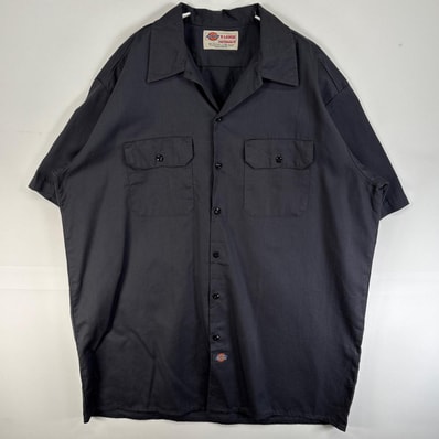 古着 00’s/00年代 ディッキーズ Dickies 半袖シャツ ワーク 作業着 フラップポケ 大きいサイズ ワンポイント ロゴ XL ダークグレー 無地 メンズ
