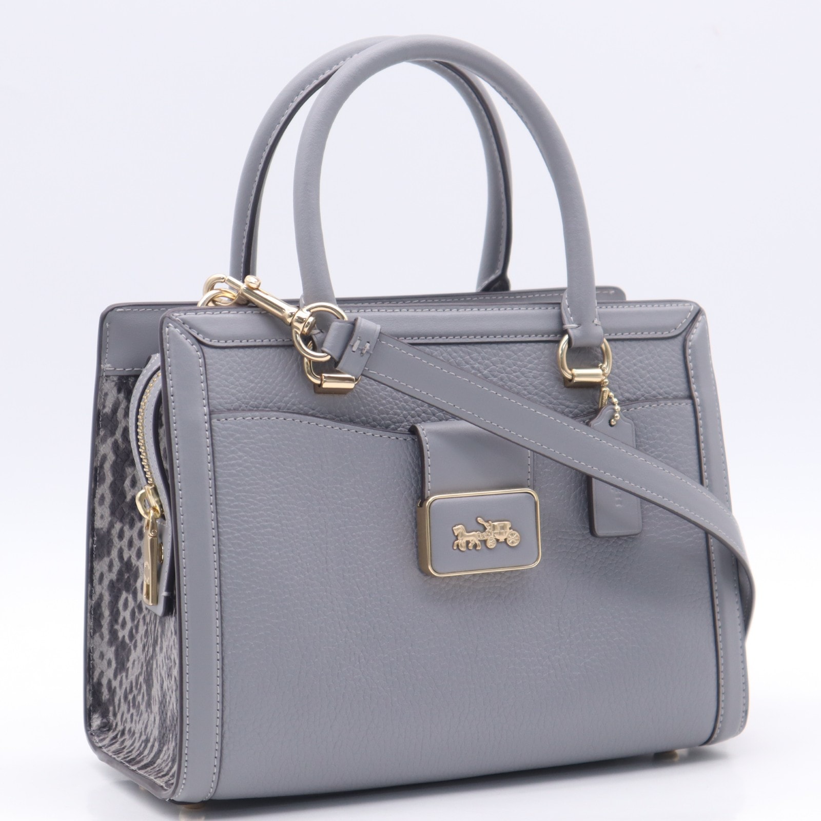 美品 COACH コーチ リファインドペブルレザー グレース キャリーオール 2WAYハンドバッグ CE606 2wayハンドバッグ グレー レザー リファインドペブルレザー レディース