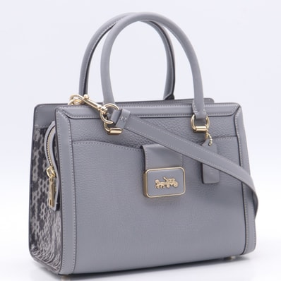 美品 COACH コーチ リファインドペブルレザー グレース キャリーオール 2WAYハンドバッグ CE606 2wayハンドバッグ グレー レザー リファインドペブルレザー レディース