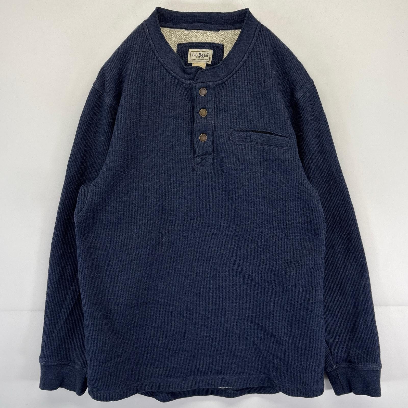 古着 エルエルビーン L.L.Bean フリーストレーナー ワッフルフリース ハーフボタン 無地 ボアライナー M  ネイビー メンズ