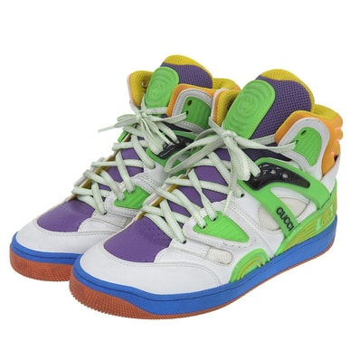 グッチ BASKET/バスケット ハイカットスニーカー シューズ レディース ホワイト×マルチカラー 23.0cm 661310 36