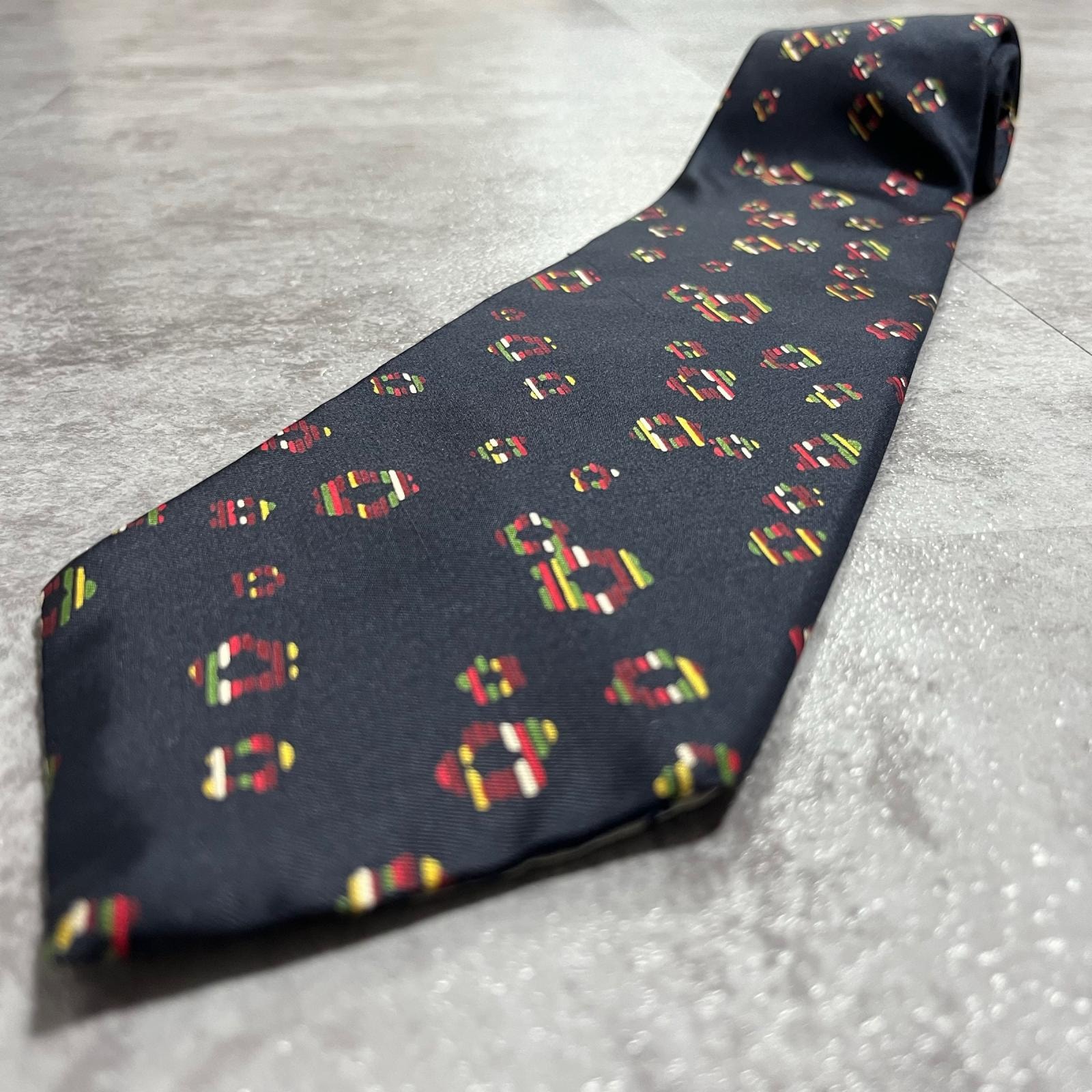 【YVES SAINT LAURENT】イヴサンローラン ネクタイ マーシャルフィールドカンパニー別注 リング柄 幾何学柄 ネイビー マルチカラー 総柄