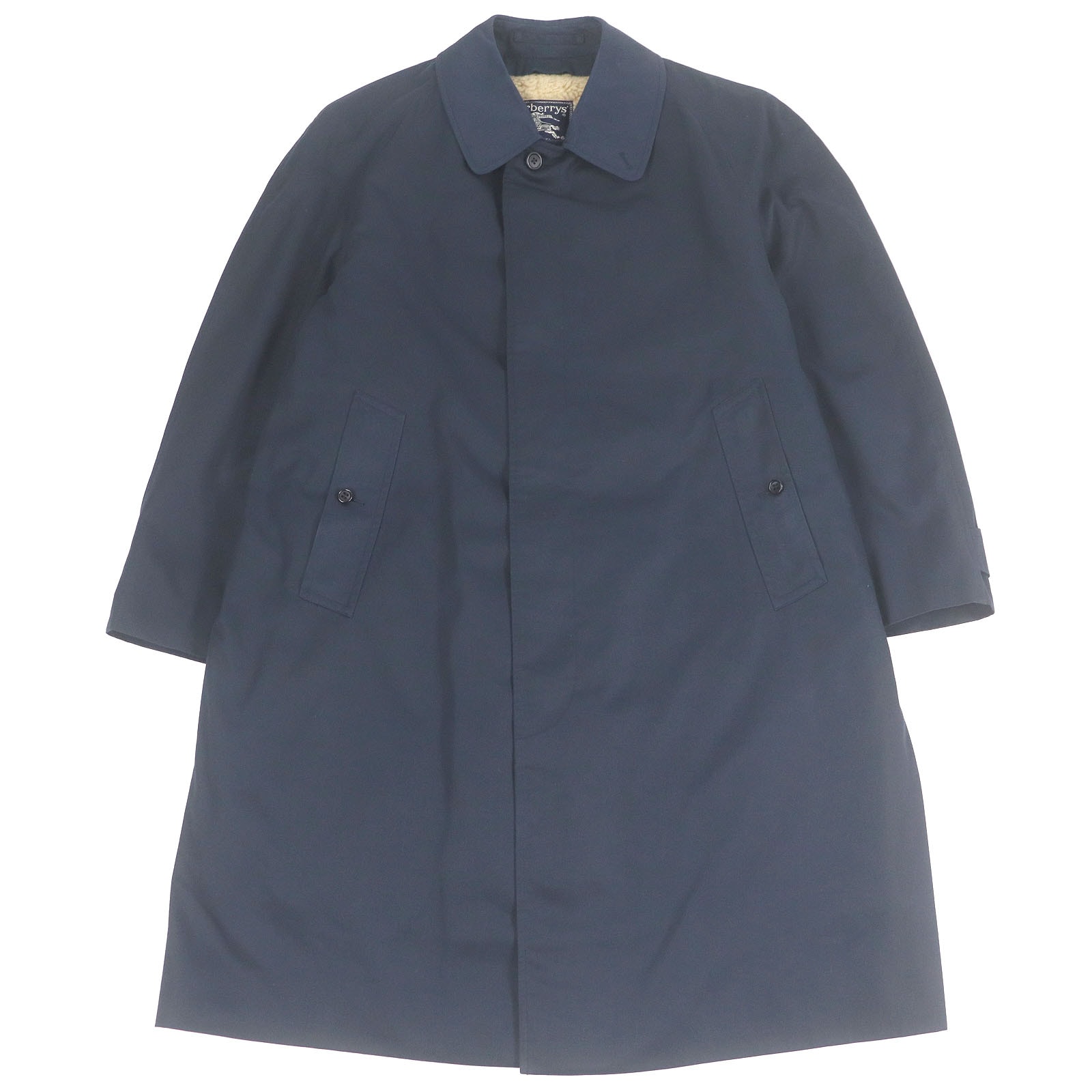 美品 バーバリー ステンカラーコート ネイビー メンズ メンズLサイズ相当