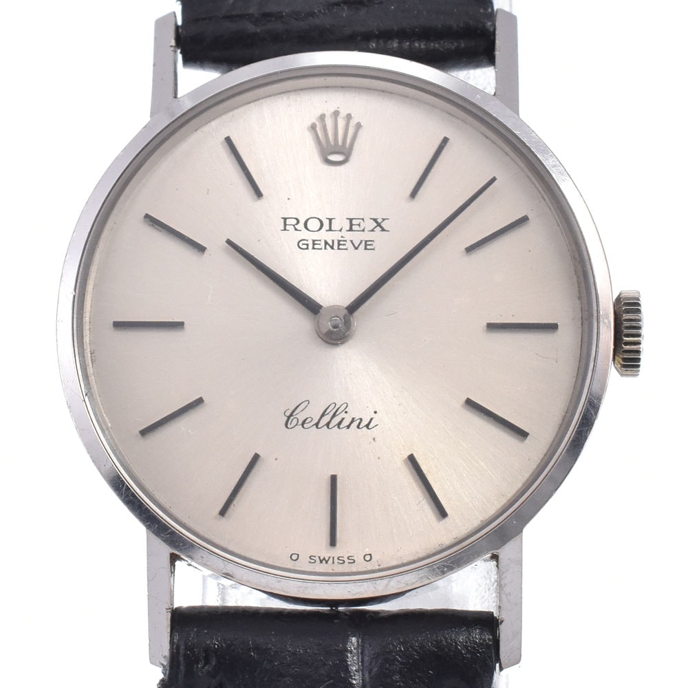 ロレックス ROLEX 3810 チェリーニ K18WG/レザー シルバー 手巻き レディース 腕時計 N#148423