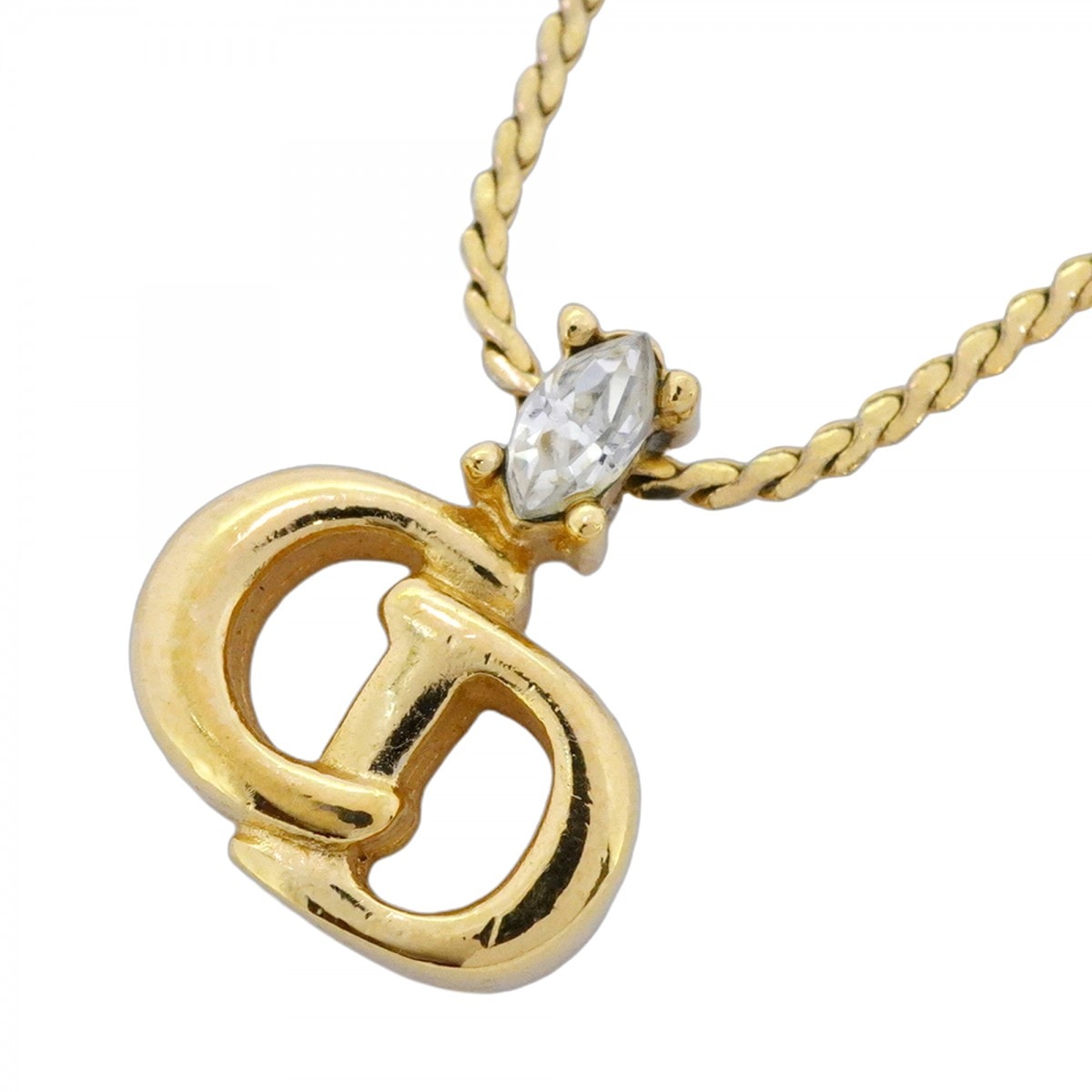 【6jcb0904-k】クリスチャンディオール ネックレス CDロゴ GPメッキ ラインストーン ゴールド【中古】レディース