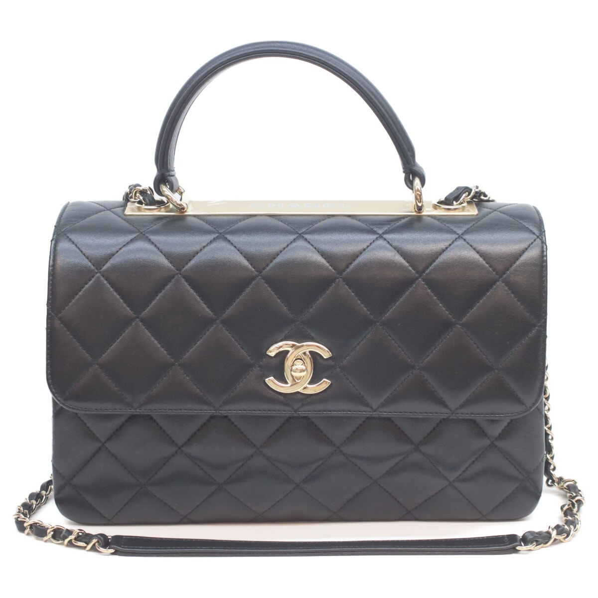シャネル 30番 A69923 黒 ラム ゴールド金具 マトラッセ トレンディCC ラージ 2WAYバッグ