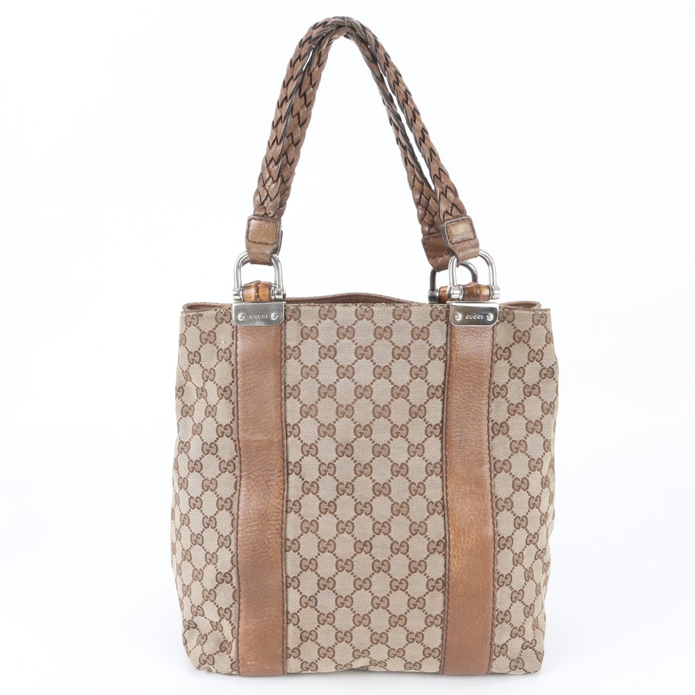 ■美品 グッチ GGキャンバスバンブー 編み込み 232946