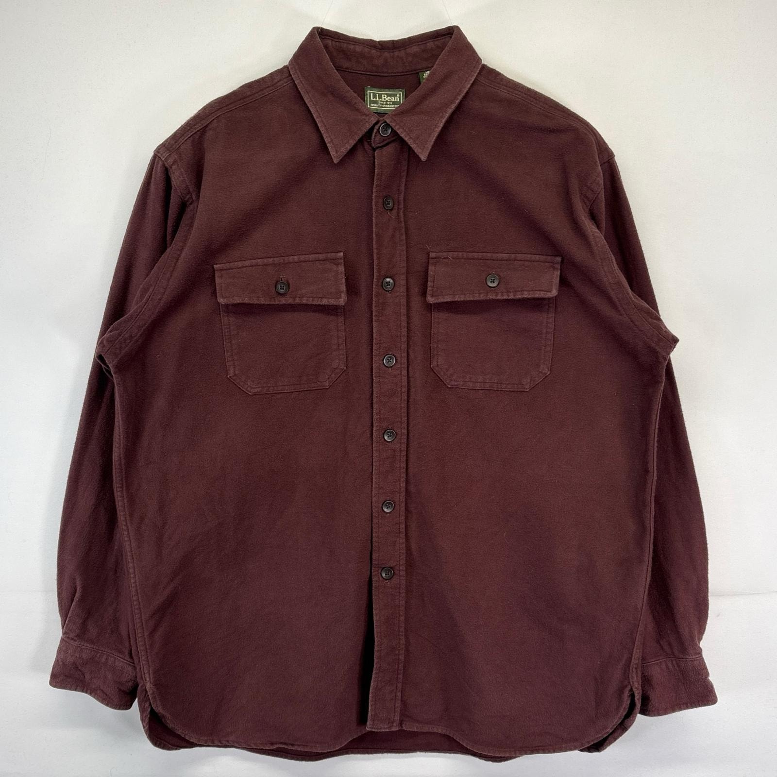 古着 90's/90年代 エルエルビーン L.L.Bean USA製 長袖シャツ シャモアシャツ アウトドア 胸ポケット 無地 L レッド メンズ