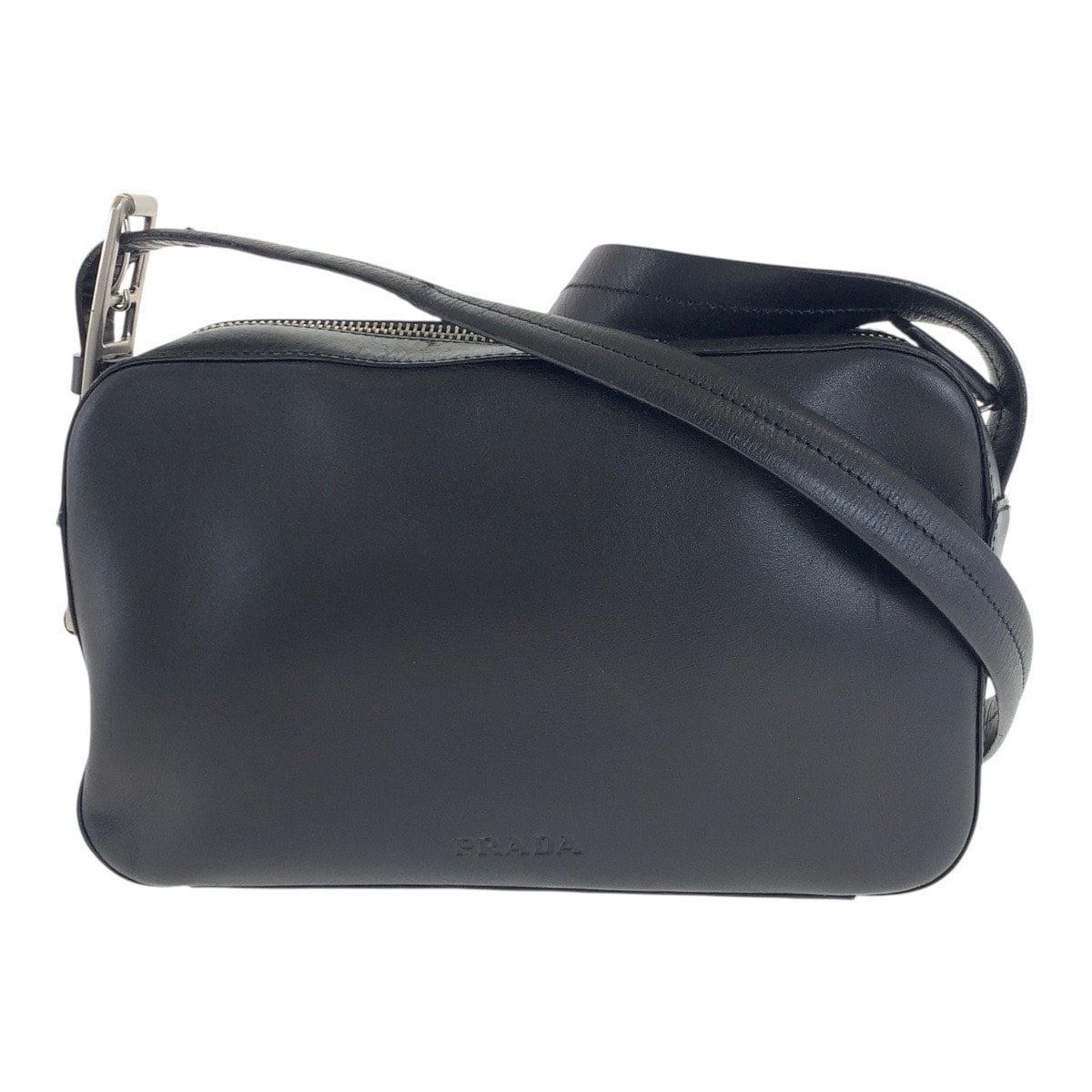 美品 PRADA プラダ ブラック 黒 シルバー金具 レザー ショルダーバッグ メッセンジャーバッグ 500794 【中古】